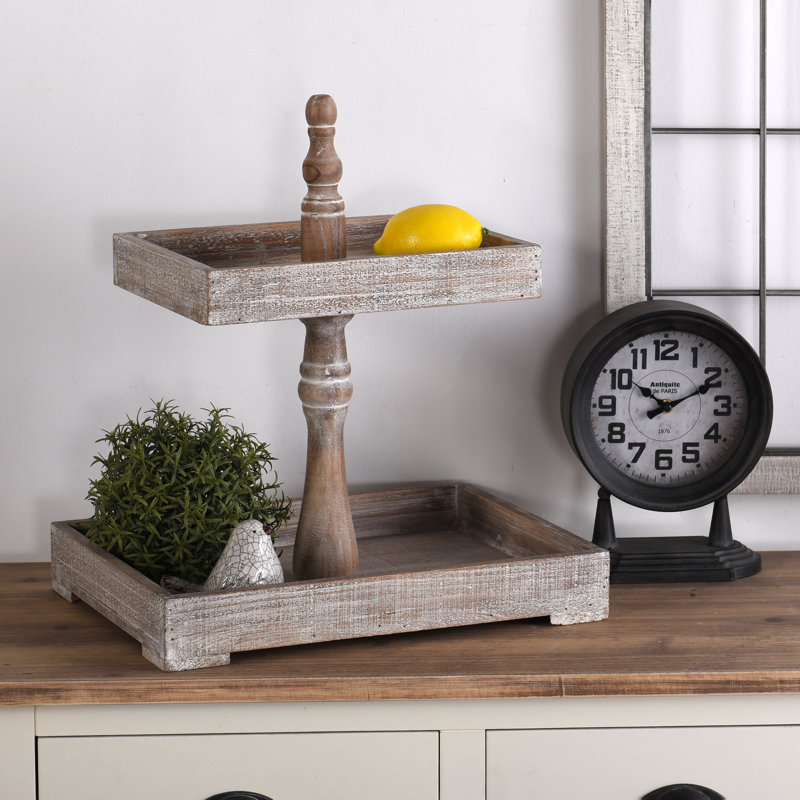 Ophelia & Co. Delahunt Rectangular Tiered Wood Serving Tray Wayfair